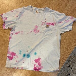 Carhartt White Tie-Dye T-Shirt with Pink and Blue